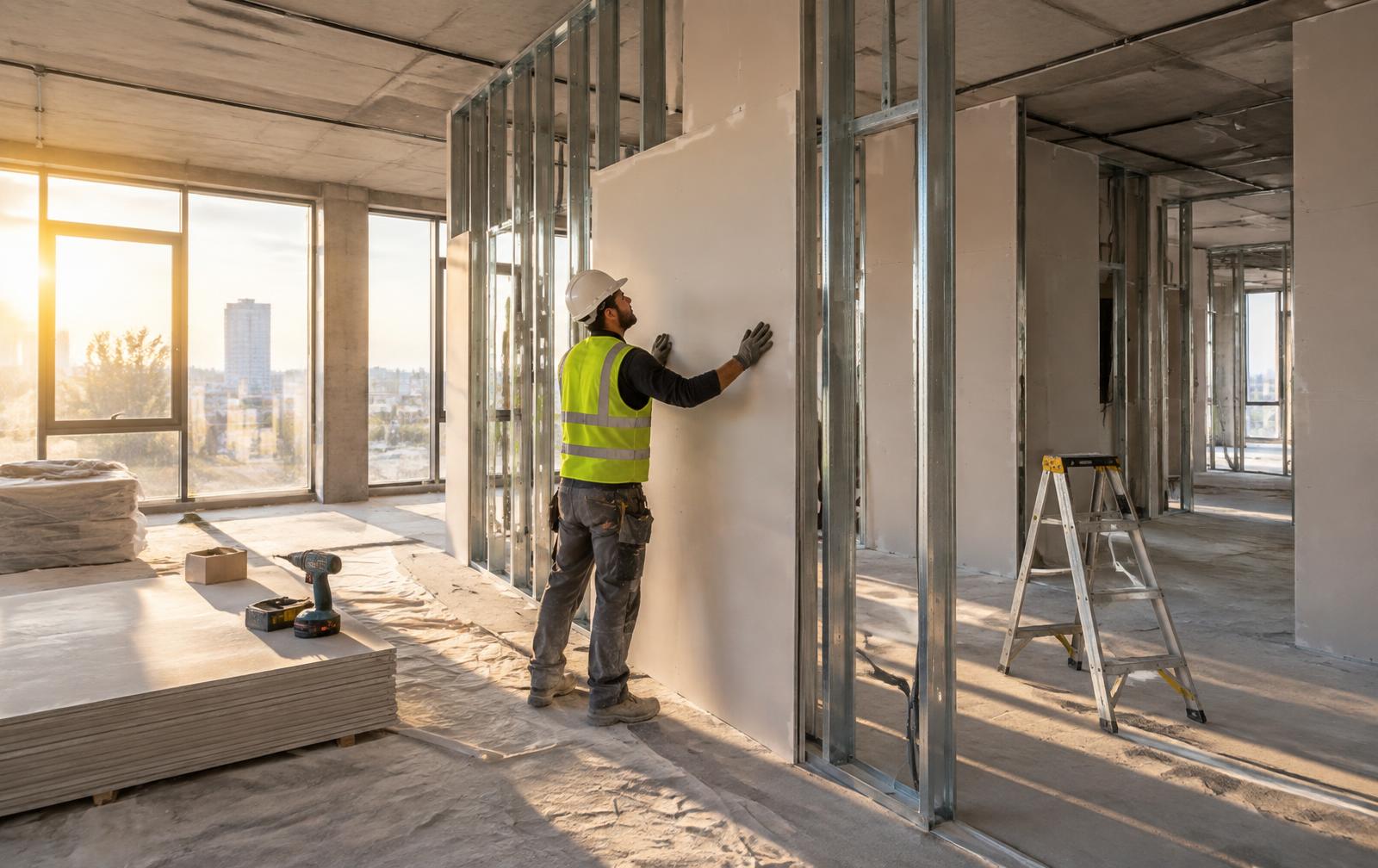 Instalación de tabiques de drywall en un local comercial en Arequipa