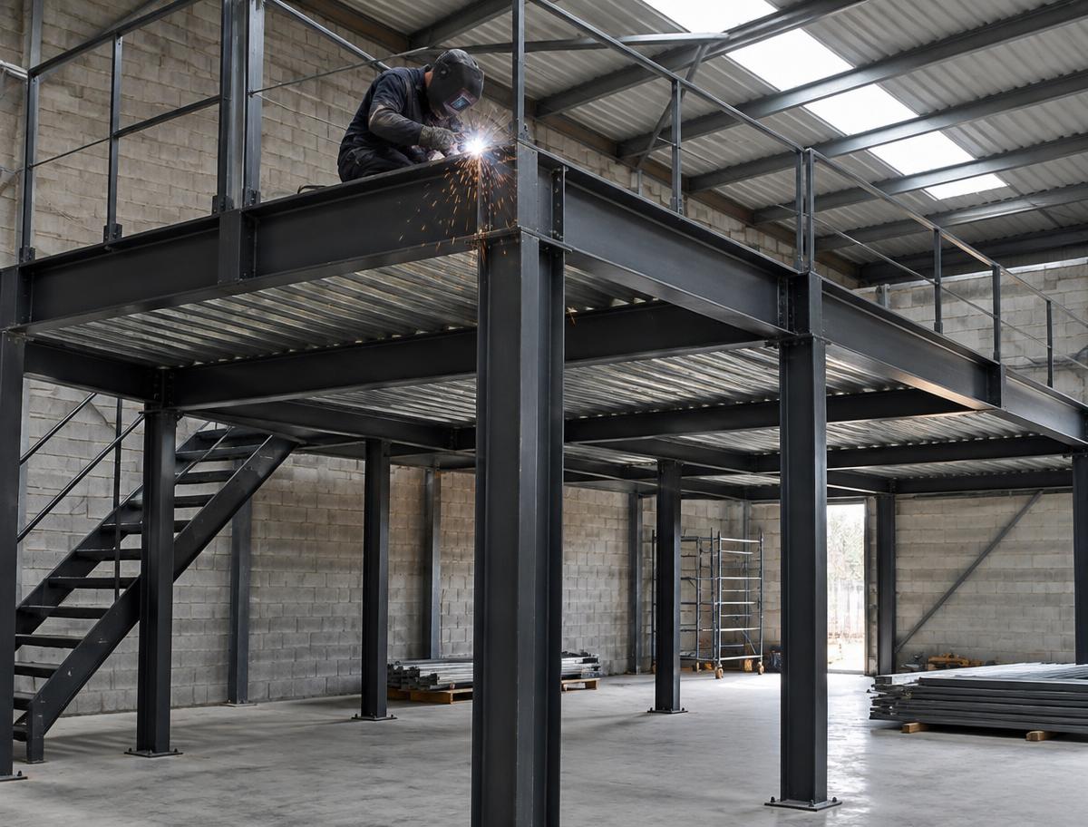 Mezzanine de estructura metálica dentro de un almacén